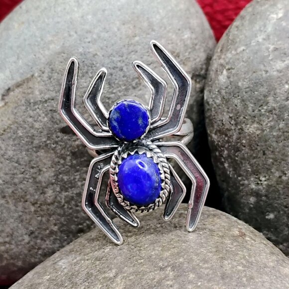 Handmade Sterling Silver Spider Ring w/Blue Lapis Size 7 - Picture 2 of 8